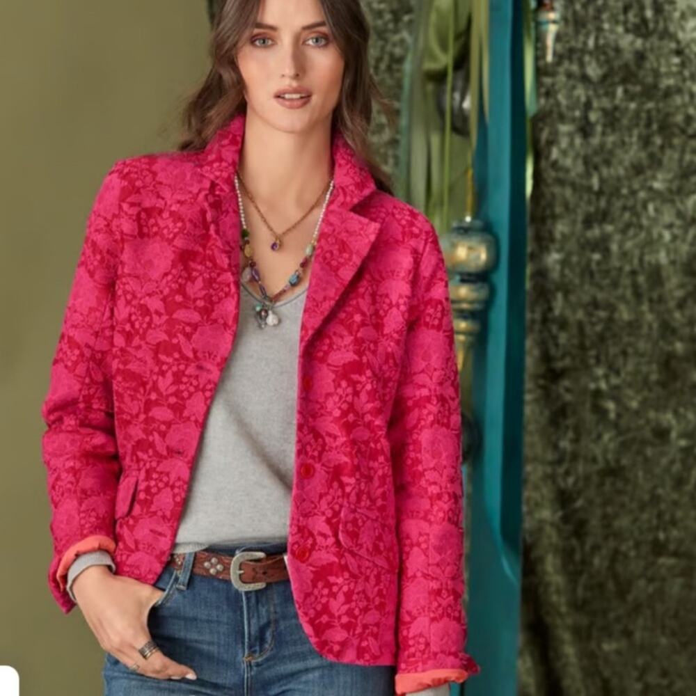 Sundance Vittoria Floral Embroidered Lace Pink Red Blazer Romantic Size 4